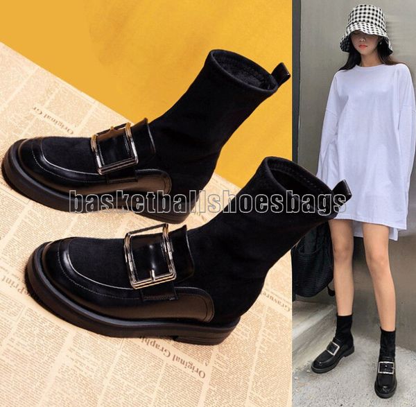 

boots female socks increase thin skinny shoes net red british wind 2019 new wild autumn and winter stretch martin boots, Black