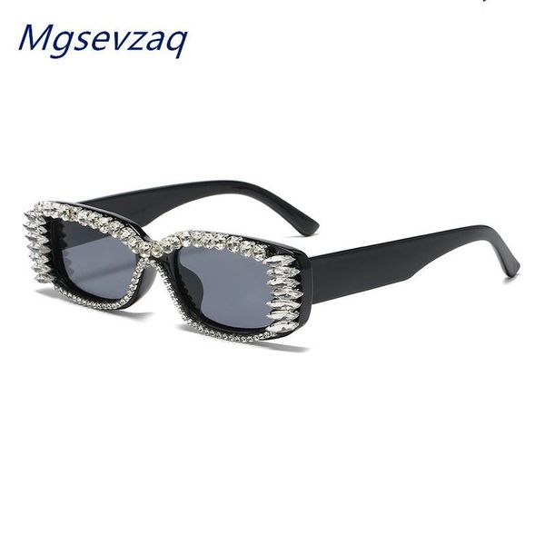 

sunglasses retro small frame diamond men and women trendy rectangular personality street pography high quality, White;black