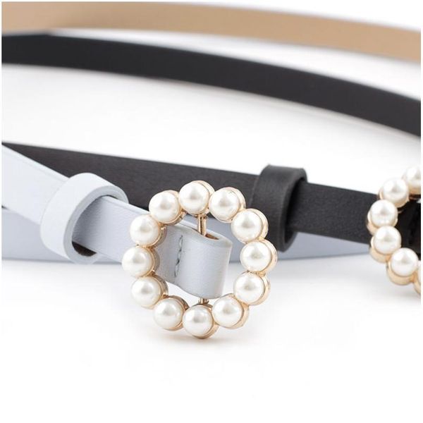 

pearl belt leather women black designer fashion belts for jeans without buckle red belts for kids girls harajuku ceintu jlliga, Black;brown