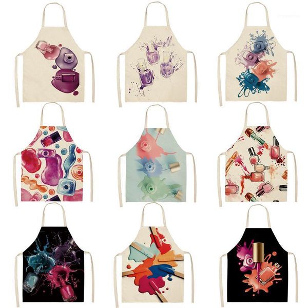 

kitchen sleeveless apron nail polish printed linen aprons men women home cooking cleaning tools kids apron1