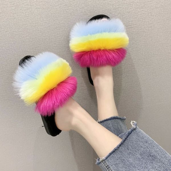 

large size 41 women indoor fur slippers 2020 warm platform shoes woman slip on soft flats casual floor slipper women home shoe #ba8l, Black