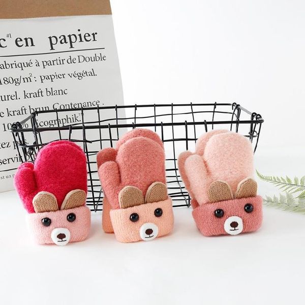 

children's gloves children kids winter warm thicken gloves girls boys toddler cute cat mittens imitation cashmere finger gloves baby pr, White
