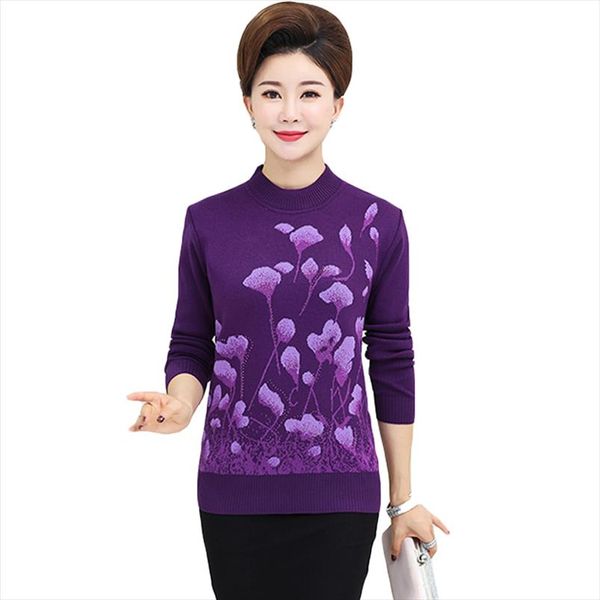 

knitted bottom shirt pullover sweater autumn winter women jumper middle age mother flare floral printed lady knitwear xh992, White;black