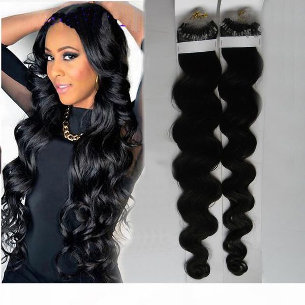 

brazilian body wave hair micro loop hair extension #1 jet black 200g pc non-remy human hair