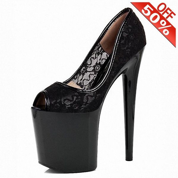 

мода кружево shallow peep ног выпечка краска 20см насосы высоких каблуки ночной зачистка 8 дюймов крест одевания elegant партии, Black