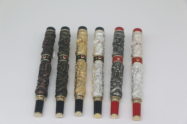 Luxuriöser JINHAO-Stift, sechs Farben, einzigartige Doppeldrachen-Prägung, Metallroller, Schreibwaren, Schule, Bürobedarf für beste Geschenke