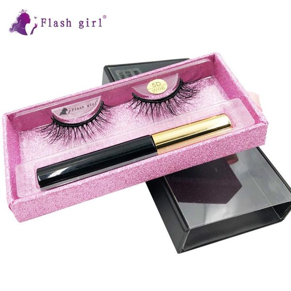 

false eyelashes flash girl 5d-w06 beautiful mink magnetic and eyeliner suit
