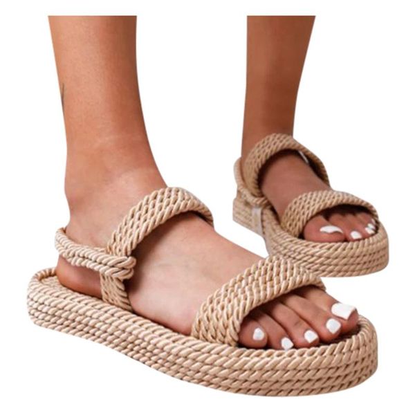 

sagace сандалии женщины плюс размер плоский плетеные твердая простой льняной канат платформа женский open toe скольжения на обувь летняя 35, Black