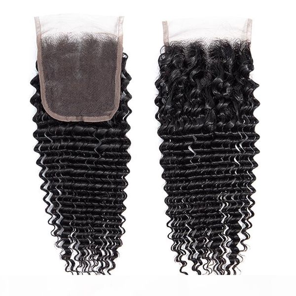 

new arrival 4x4 lace frontal closure deep wave human hair closure brazilian deep wave closure nature color, Black;brown