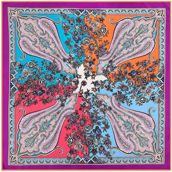 

100% silk square scarf women spain cashew paisley silk female foulard lady hijab neckerchief muslim scarves bufandas 100cm*100cm bbyptv, Black
