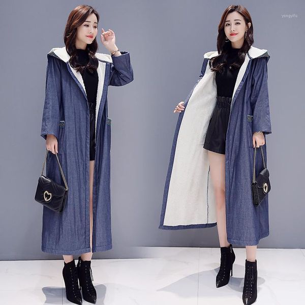 

cardigan cowboy long outerwear women autumn winter new hooded windbreaker coats thicken loose trench coats korea coat female1, Tan;black