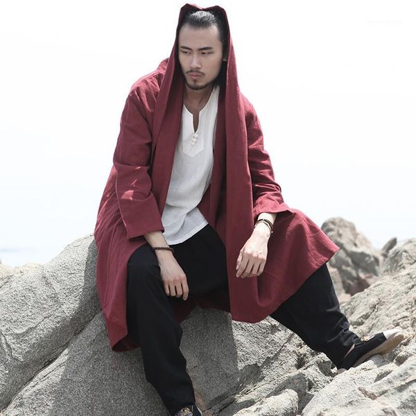 

2018 men cardigan long trench chinese style retro long sleeve turn down collar cloak outwear vintage solid cape coat men autumn1, Tan;black