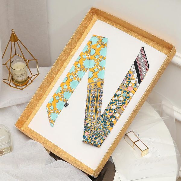 

женщины silk skinny sharf сумка галстука шеи лента роскошные печать длинные волосы шарфы головы полосы украшения леди аксессуары sqcksu, Blue;gray