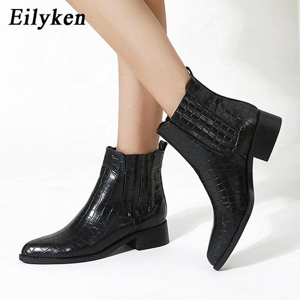 

eilyken женщина ботильоны крокодил pattern кожа pu cowboy загрузка мода острого нос коренастых низкий каблук резинка женские туфли, Black