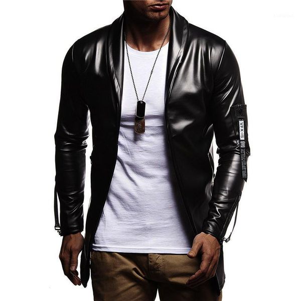 

helisopus 2020 autumn winter new men's pu leather jacket and coats elastic motorcycle zipper slim mens leather jacket1, Black