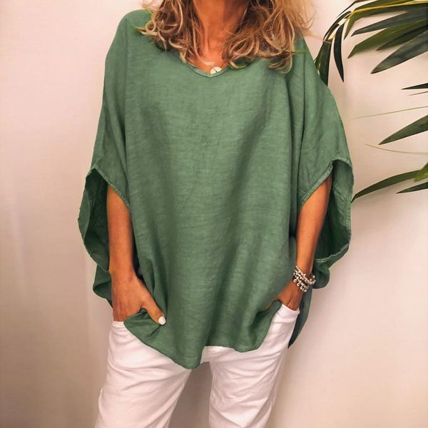 

batwing sleeve blouse women three quarter sleeve v neck solid loose shirt summer holiday beach women blouses blusas femininas, White