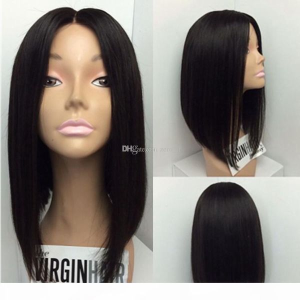 

brazilian hair 5*4.5'' silk base straight short bob full lace wigs glueless bob lace wig middle part silk bob wig, Black;brown