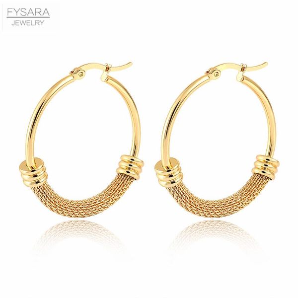 

FYSARA Fashion Round Circle Hoop Earrings Women Stainless Steel Mesh Wire Gold Earrings Girl Party Trendy Lover Jewelry, Golden;silver