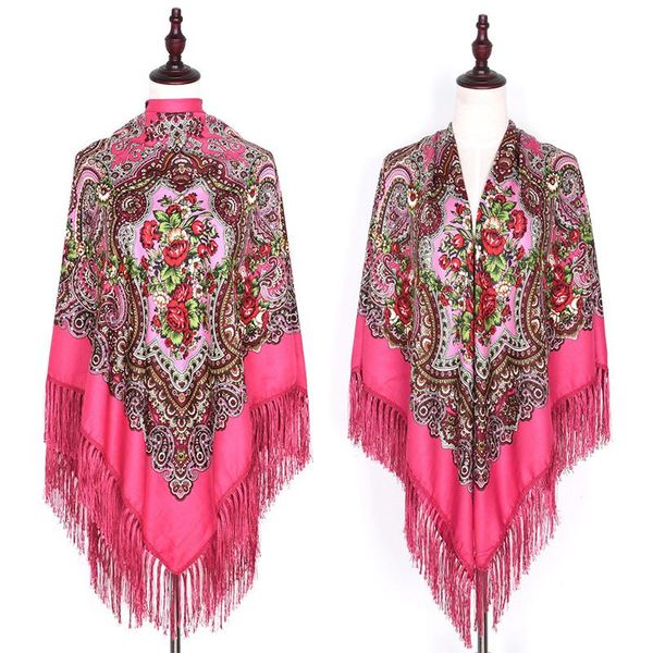 

160*160cm include long tassel scarf oversize retro floral russian shawls wrap for women luxury headband head bandana hijab yg794, Blue;gray