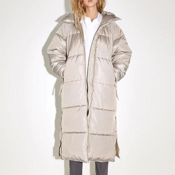 

women's down & parkas elina winter hooded women fashion pockets zipper coats elegant gray side split long cotton jacket female ladies j, Black