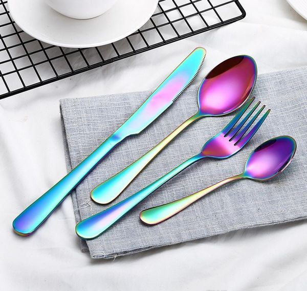 

5 colors high-grade gold cutlery flatware set spoon fork knife teaspoon stainless dinnerware sets kitchen tablewa jllyfx trustbde