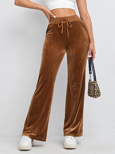

drawstring waist velvet pants s1bf#, Black;white