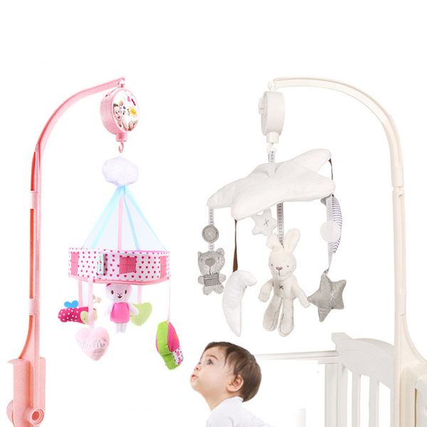 

baby rattles crib mobiles toy soft rabbit musical box with holder arm sensory toys newborn rotating bed bell plush toy 1020