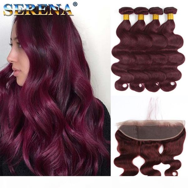 

99j red lace closure with bundles 7a mink malaysian body wave with closure 4 bundles brazilian virgin hair with 13x4 frontal deals, Black;brown
