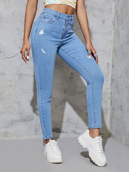 

ripped washed slant pockets skinny jeans q4gn#, Blue