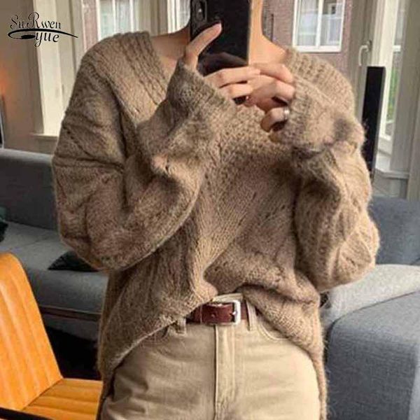 

2020 winter knitted jumper woman twist v-neck loose solid sweaters new korean fashion all-match pullover sweater 11649, White;black