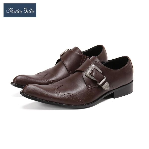 

christia bella british genuine leather carvings men brogue shoes office buckle oxford shoes wedding party formal men brown, Black