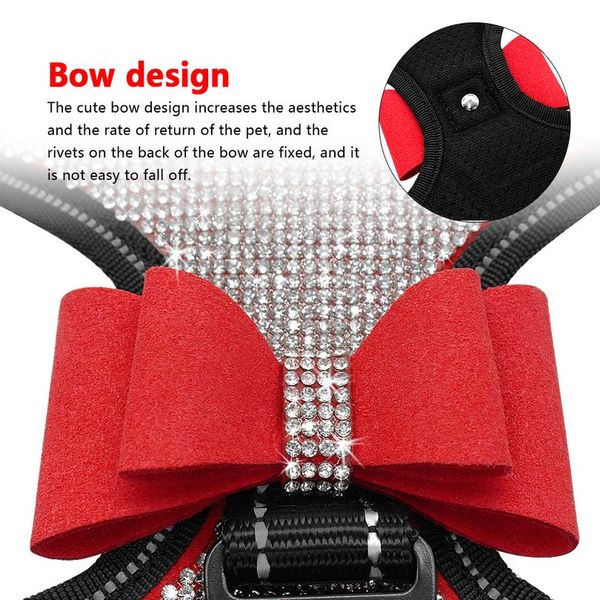 

full rhinestone dog harness soft mesh reflective dog harness vest for small medium dogs pitbull bulldog bowknot acc sqcuit