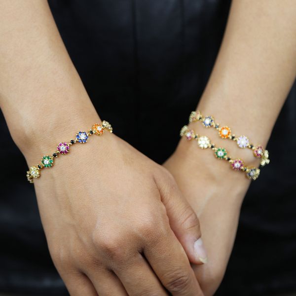 Nova linda multi flores de pedras preciosas pulseira com arco-íris CZ pavimentada mulheres bracelete pulseira atacado massa 2020 novos estilos