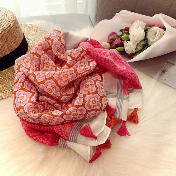 

scarves spring and summer 2021 rose pink flowers soft warm skin cotton women'sscarf shawl sunscreen beach scarf long, Blue;gray
