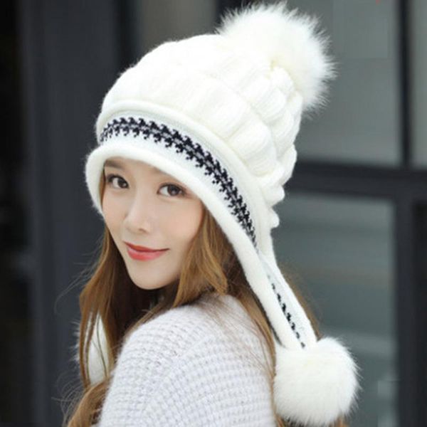 

2020 winter hat для женщин вязаные шерсти шапочки теплая и утолщенные мода cap сплошной цвет с черным лишенный большой poms bucket, Blue;gray