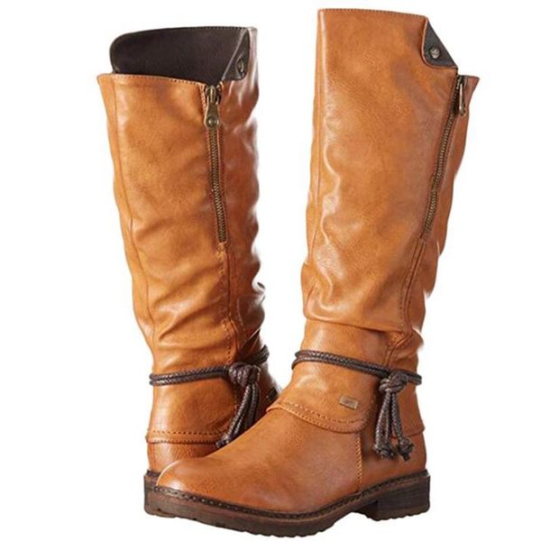 

boots women leather mid calf female knight women's zip high 2021 autumn woman low heels ladies stripe shoe plus size, Black