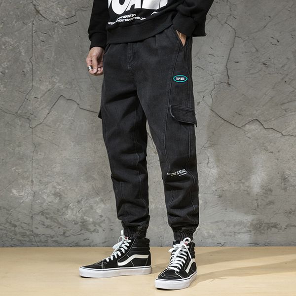 

2021 new japanese style fashion men jeans vintage designer loose fit big pocket denim cargo pants streetwear hip hop joggers jt, Blue