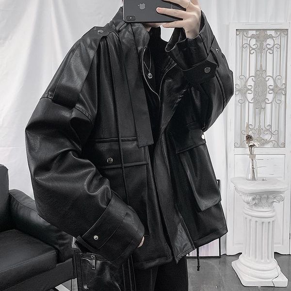 

men's jackets jacket 2021 spring handsome loose solid color wild leather youth personality fashion trend clothing, Black;brown
