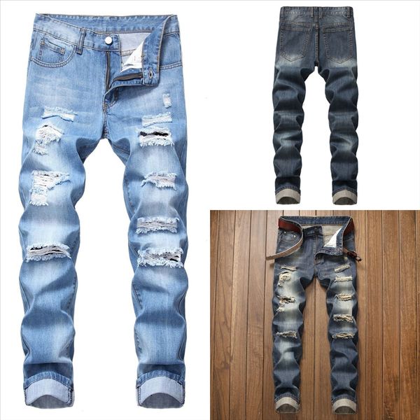 

prxrj distressed pencil slim for men streetwear jeans fit skinny denim pants ripped man holes hole celana jeans pria jeans man s dener, Black