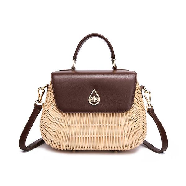 

2020 new genuine leather handbags rattan bag straw bag holiday beach hand-woven small square high-grade imported rattan