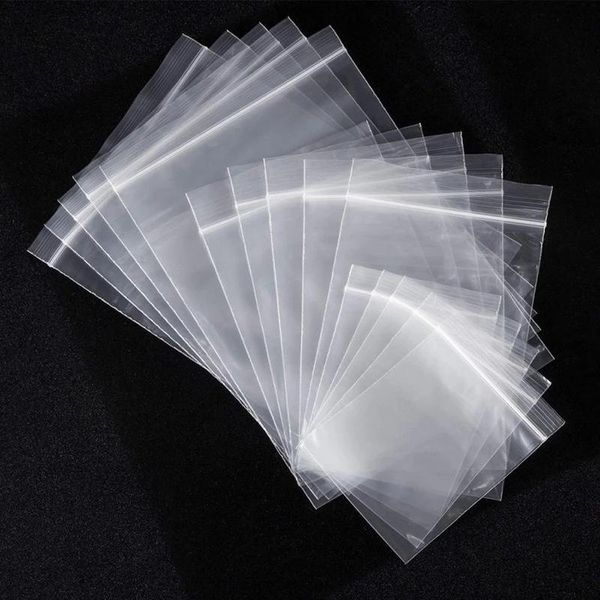 100 шт. / Лот Пластиковые Zip Poly Bags 10 Silk Mil Clear Poly Poly Shipper Сумки на молнии Усилимые Zips Хранение Пластиковые пагины подходят для ювелирных изделий Конфеты