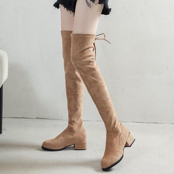 

long lady boots suede elastic boots high heel thigh high women's round toe over the knee flock, Black