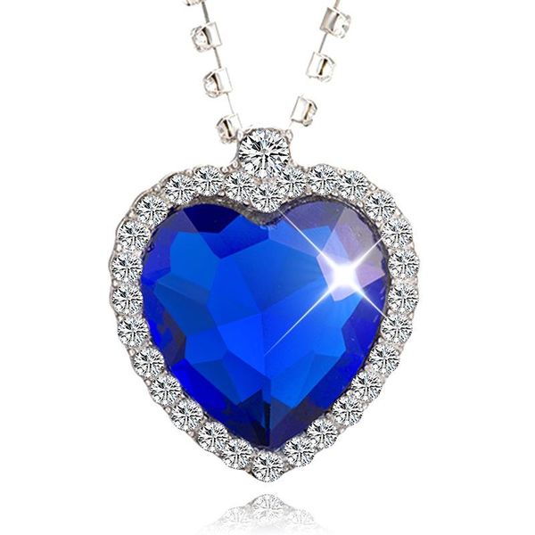 

chains european and american ocean fashion parts blue titanic heart necklace accessories, Silver