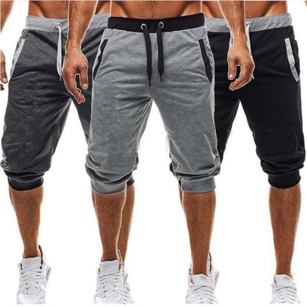 

new mens gym shorts run jogging sports fitness bodybuilding sweat male workout training brand knee length short pant, White;black