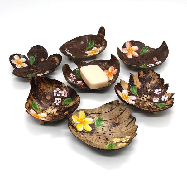 

painted flowers creative from thailand retro wooden bathroom coconut shape soap dishes holder home accessories dhl