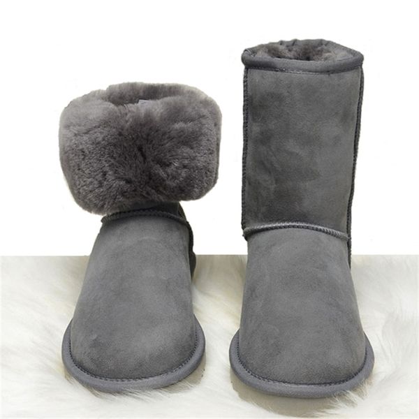 

new fashion plush snow 100% genuine cow leather winter fur warm women boots waterproof shoes y200915, Black