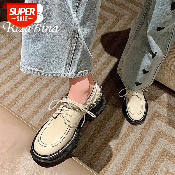 

rizabina new women sneakers cow leather metal chain lace up shoes women fashion cool spring shoes footwear size 34-40 #qr94
