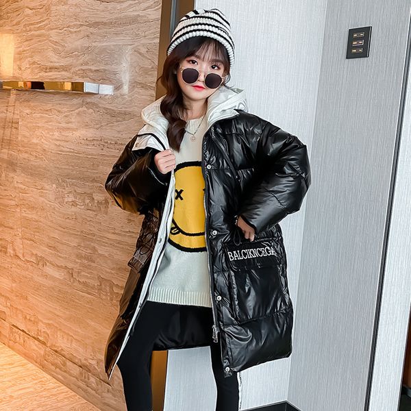 

girl's padded clothes medium and long thickened winter coat 2020 new korean version of children's down over knee cotton jacket, Blue;gray