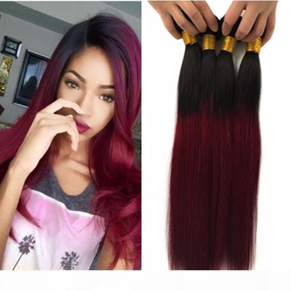 

ombre brazilian hair straight 1b 99j burgundy brazilian 4 bundles brazilian hair weave bundles two tone burgundy human hair bundles, Black;brown