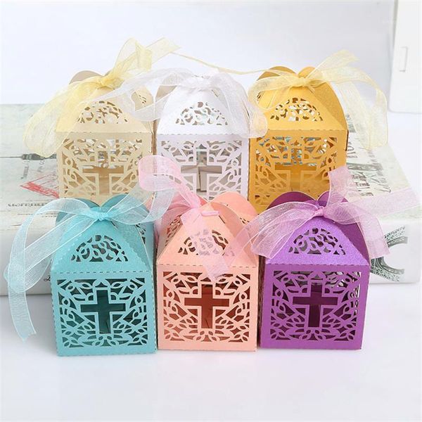 

50pcs hollow cross style wedding candy box sweets gift favor boxes with ribbon party decoration wedding gifts for guests favors1